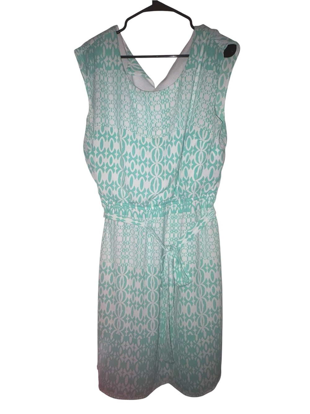Emma Michelle Women’s Dress SZ 2X Mint Green & White Geometric Sleeveless